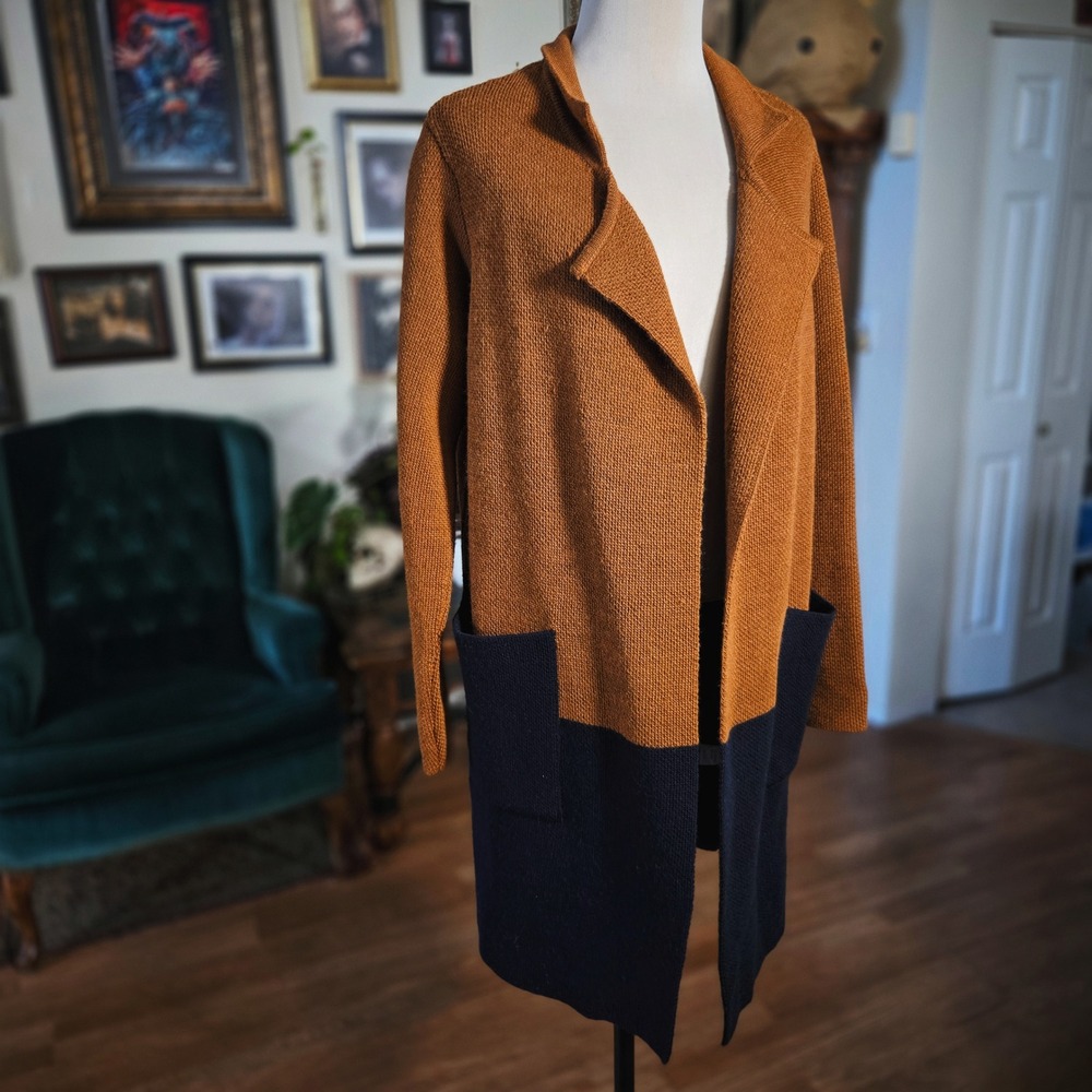 Oriana Cardigan Sweater Womens Medium Made in Italy Colorblock Knit Long Jacket